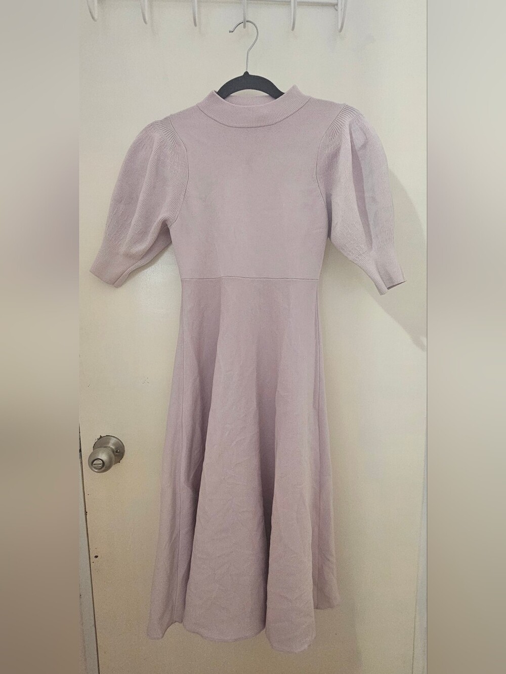 Mercuryduo japan puff short sleeve light purple mock neck dress one piece - Picture 2 of 5